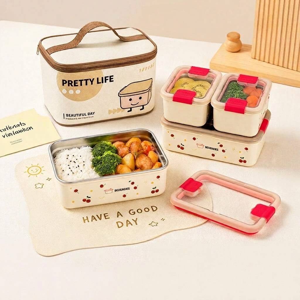 3 Piece 304 Stainless Steel Microwave Safe Lunch Box